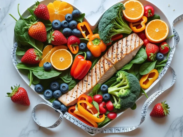 Best weight loss diet plan for women featuring healthy foods including fruits vegetables lean proteins and whole grains arranged in heart shape