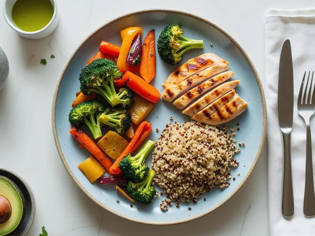 Best weight loss diet plan for women portion control plate showing proper ratios of vegetables protein carbs and healthy fats