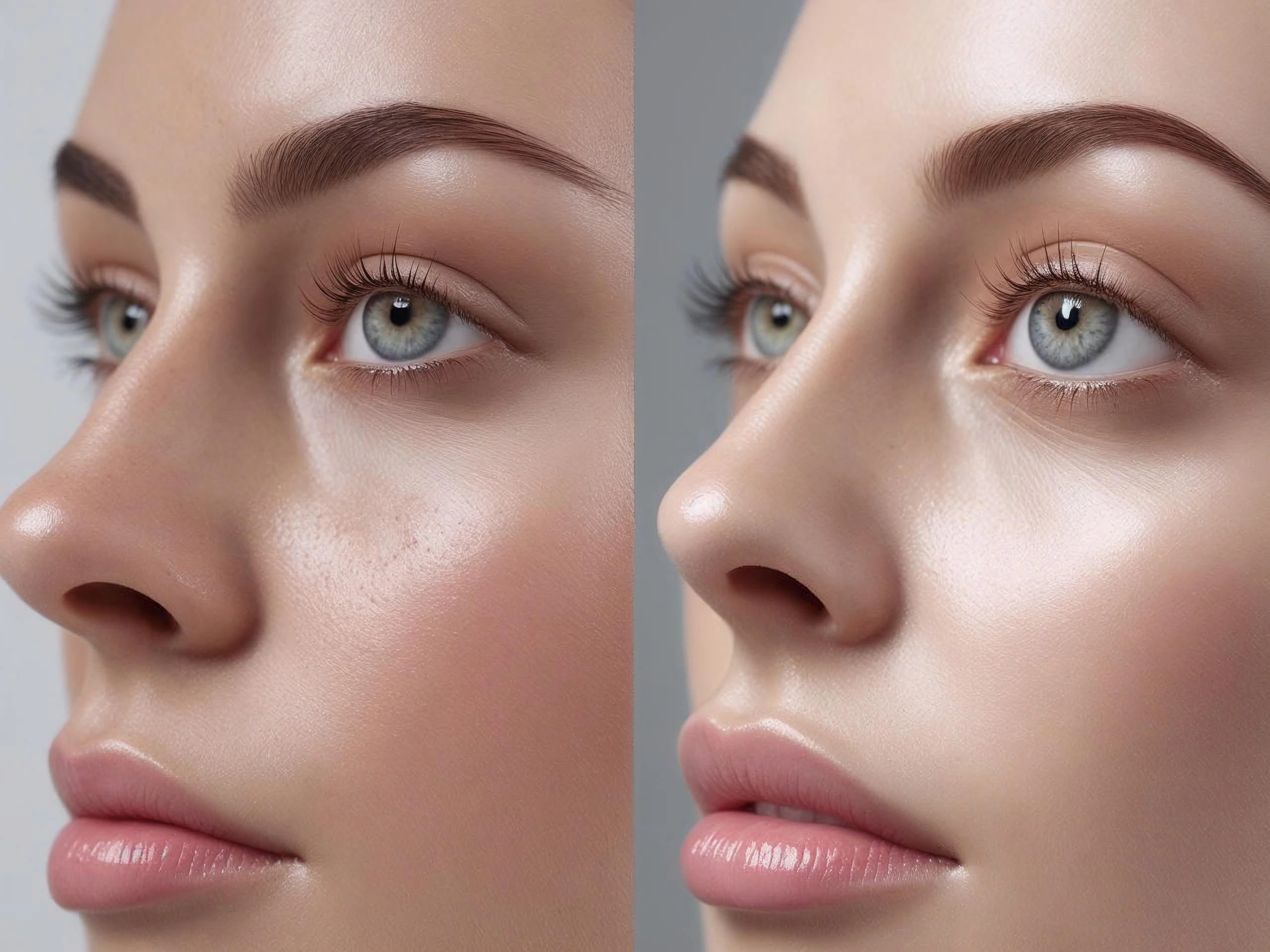 Before and after comparison showing orbital fat loss treatment results with reduced under-eye bags and improved eye area appearance