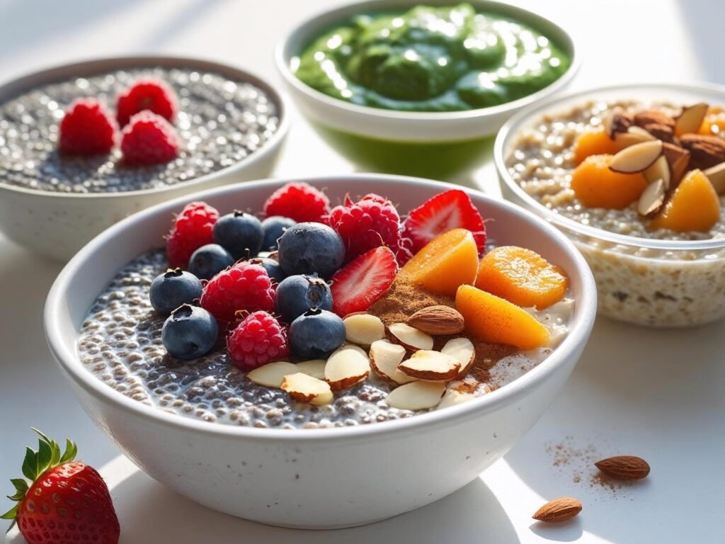 Energizing Raw Food Vegan Diet Recipes breakfast bowls with chia pudding and fruit