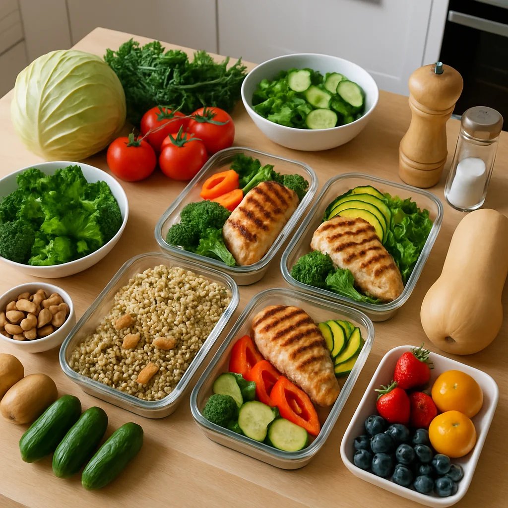 Healthy meal preparation showing foods that support Kelly Clarkson's weight loss approach