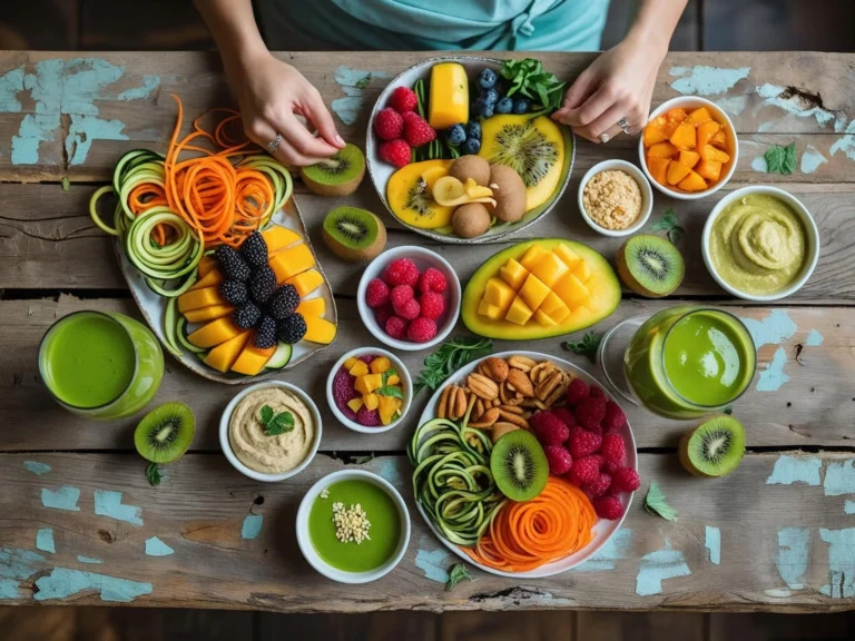 Hero image of Vibrant Raw Food Vegan Diet Recipes spread on table
